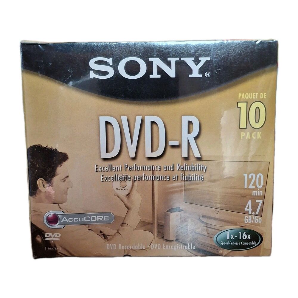 Sony DVD - R 10 Pack Discs With Cases 120 min 4.7 GB Blank New Sealed Blank DVDs